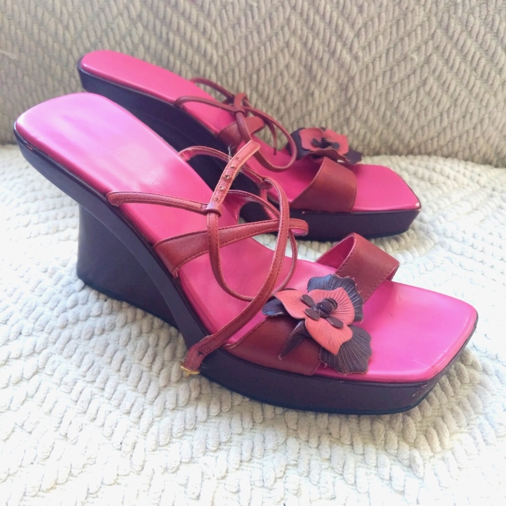 Y2K Nine West Fuschia and mauve leather platform sandals size 7